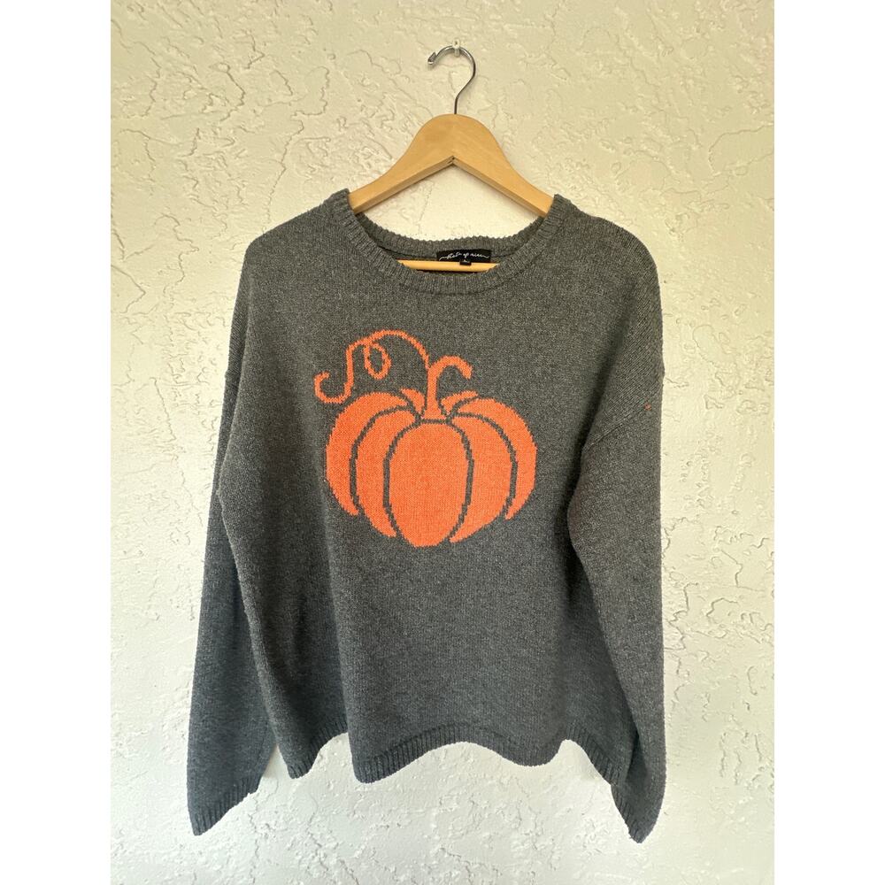 State of Mine - Fall Pumpkin Sweater - Women’s Size Large - Grey & Orange - Cozy